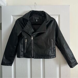 Size M Girls Silver Jeans Co Black Vegan Leather Motorcycle Jacket